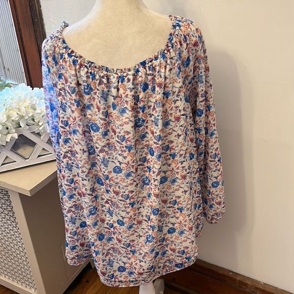 Sanctuary red white blue floral long split sleeve blouse Size L New - Picture 6 of 11